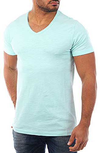 Young & Rich Herren Basic T-Shirt mit tiefem V-Ausschnitt deep v-Neck Vintage Look körperbetonte Passform YR-120, Grösse:L, Farbe:Mintgrün von Young&Rich