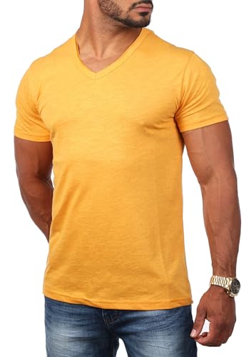 Young&Rich Herren Basic T-Shirt mit tiefem V-Ausschnitt deep v-Neck Vintage Look körperbetonte Passform YR-120, Grösse:XXL, Farbe:Orange von Young&Rich