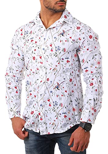 Young & Rich Herren Leinenhemd Langarm körperbetont Slim fit leicht tailliert 100% Leinen T3152-H1650, Grösse:S, Farbe:Hawaii-Weiß von Young&Rich