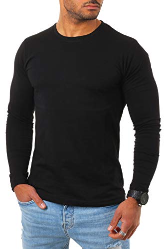 Young & Rich Herren Longsleeve Langarm Shirt mit Rundhals Ausschnitt Slim fit körperbetont 2237, Grösse:3XL, Farbe:Schwarz von Young&Rich