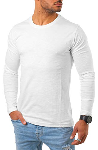 Young & Rich Herren Longsleeve Langarm Shirt mit Rundhals Ausschnitt Slim fit körperbetont 2237, Grösse:M, Farbe:Weiß von Young&Rich
