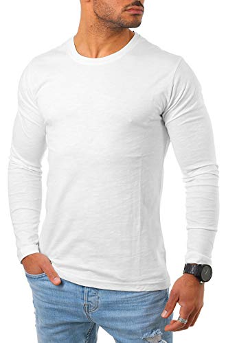 Young&Rich Herren Longsleeve Langarm Shirt mit Rundhals Ausschnitt Slim fit körperbetont 2237, Grösse:S, Farbe:Weiß von Young & Rich