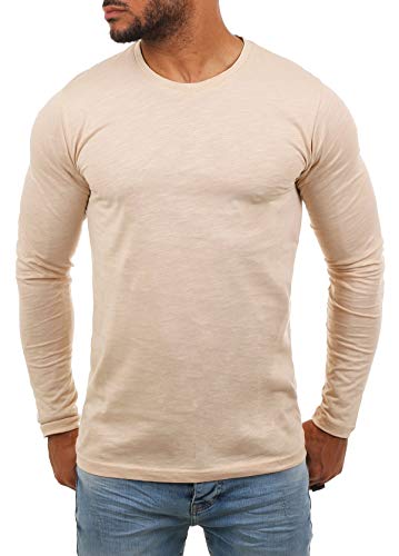 Young & Rich Herren Longsleeve Langarm Shirt mit Rundhals Ausschnitt Slim fit körperbetont 2237, Grösse:XXL, Farbe:Beige von Young&Rich