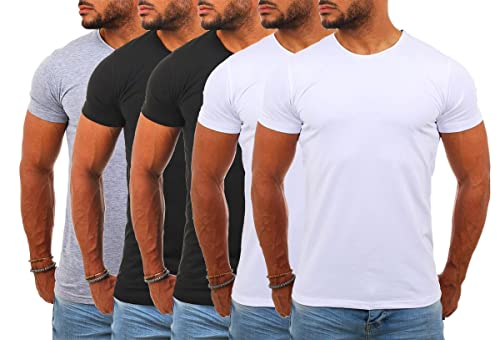 Young&Rich Herren Uni Basic T-Shirt mit Rundhals Ausschnitt einfarbig Stretch körperbetonte Dehnbare Passform 1701, Grösse:3XL, Farbe:2X Weiß / 2X Schwarz / 1x Grau (5er Pack) von Young & Rich