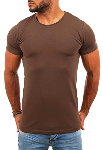 Young & Rich Herren Uni Basic T-Shirt mit Rundhals Ausschnitt einfarbig Stretch körperbetonte Dehnbare Passform 1701, Grösse:3XL, Farbe:Braun von Young & Rich