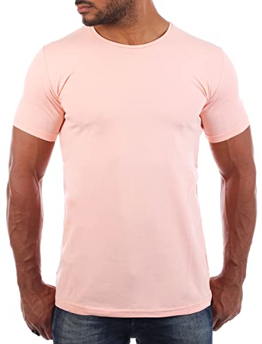 Young & Rich Herren Uni Basic T-Shirt mit Rundhals Ausschnitt einfarbig Stretch körperbetonte Dehnbare Passform 1701, Grösse:3XL, Farbe:Rosa von Young & Rich