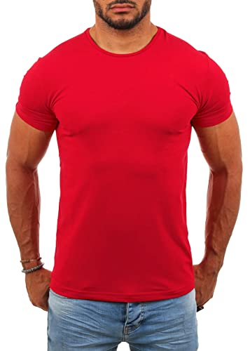 Young & Rich Herren Uni Basic T-Shirt mit Rundhals Ausschnitt einfarbig Stretch körperbetonte Dehnbare Passform 1701, Grösse:3XL, Farbe:Rot von Young & Rich