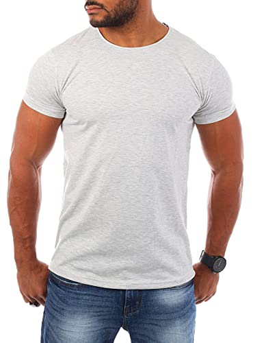 Young & Rich Herren Uni Basic T-Shirt mit Rundhals Ausschnitt einfarbig Stretch körperbetonte Dehnbare Passform 1701, Grösse:L, Farbe:Hellgrau von Young & Rich