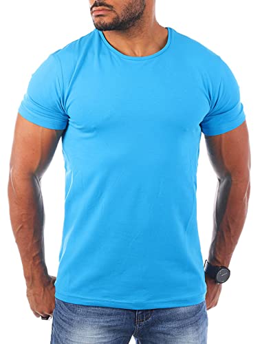 Young & Rich Herren Uni Basic T-Shirt mit Rundhals Ausschnitt einfarbig Stretch körperbetonte Dehnbare Passform 1701, Grösse:L, Farbe:Türkis von Young & Rich