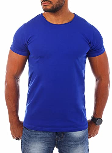 Young & Rich Herren Uni Basic T-Shirt mit Rundhals Ausschnitt einfarbig Stretch körperbetonte Dehnbare Passform 1701, Grösse:M, Farbe:Blau von Young & Rich