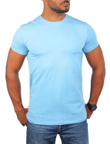 Young & Rich Herren Uni Basic T-Shirt mit Rundhals Ausschnitt einfarbig Stretch körperbetonte Dehnbare Passform 1701, Grösse:M, Farbe:Hellblau Young & Rich Herren Uni Basic T-Shirt mit Rundhals Ausschnitt einfarbig Stretch körperbetonte Dehnbare Passform 1701, Grösse:M, Farbe:Hellblau von Young & Rich