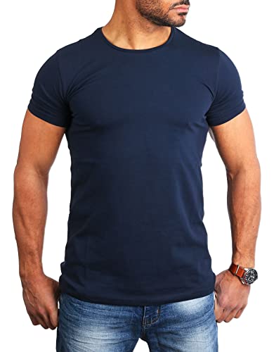 Young & Rich Herren Uni Basic T-Shirt mit Rundhals Ausschnitt einfarbig Stretch körperbetonte Dehnbare Passform 1701, Grösse:S, Farbe:Dunkelblau von Young & Rich