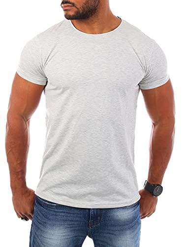 Young & Rich Herren Uni Basic T-Shirt mit Rundhals Ausschnitt einfarbig Stretch körperbetonte Dehnbare Passform 1701, Grösse:XL, Farbe:Hellgrau von Young & Rich