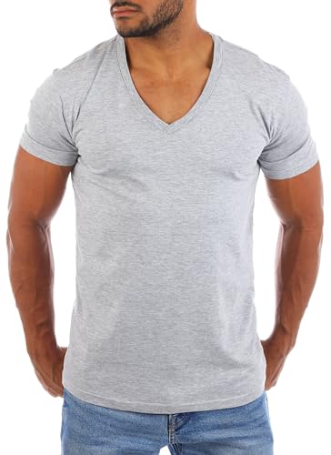 Young & Rich Herren Uni Basic T-Shirt mit tiefem V-Ausschnitt einfarbig Slimfit 1875 von Young & Rich