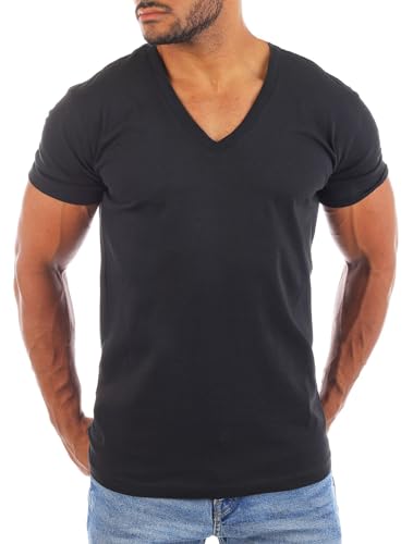 Young & Rich Herren Uni Basic T-Shirt mit tiefem V-Ausschnitt einfarbig Slimfit 1875 von Young & Rich