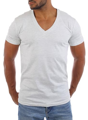 Young & Rich Herren Uni Basic T-Shirt mit tiefem V-Ausschnitt einfarbig Slimfit 1875 von Young & Rich