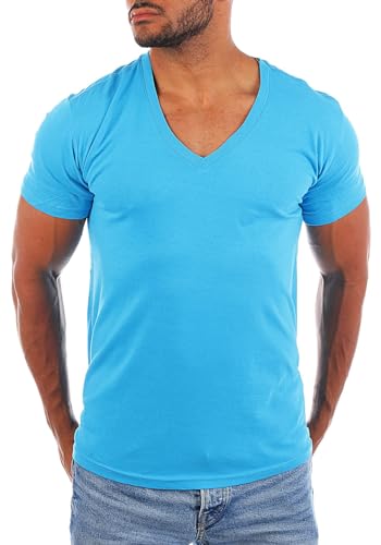 Young & Rich Herren Uni Basic T-Shirt mit tiefem V-Ausschnitt einfarbig Slimfit 1875 von Young & Rich