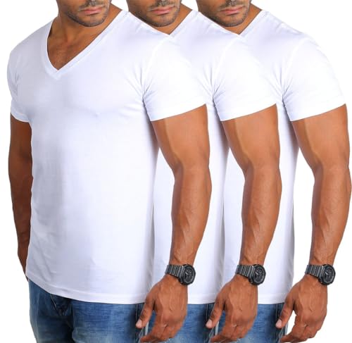 Young & Rich Herren Uni Basic T-Shirt mit tiefem V-Ausschnitt einfarbig Slimfit 1875 von Young & Rich