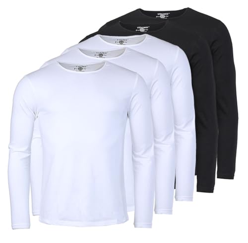Young & Rich Herren Uni Longsleeve Basic Langarm T-Shirt Rundhals-Ausschnitt Slimfit mit Stretchanteilen (3er/5er Pack), Grösse:L, Farbe:3X Weiß / 2X Schwarz (5er Pack) von Young & Rich
