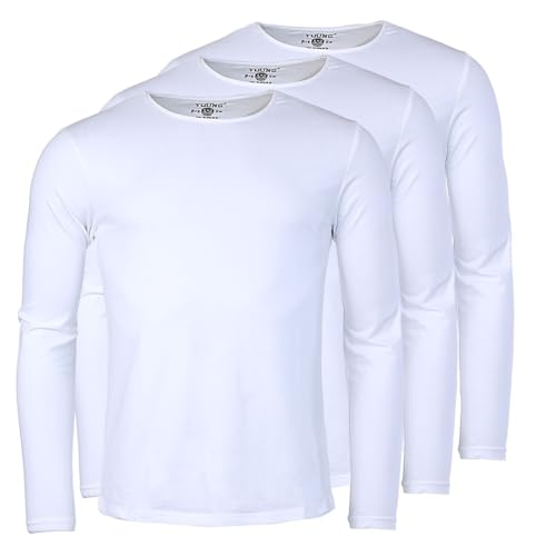 Young & Rich Herren Uni Longsleeve Basic Langarm T-Shirt Rundhals-Ausschnitt Slimfit mit Stretchanteilen (3er/5er Pack), Grösse:L, Farbe:Weiß (3er Pack) von Young & Rich