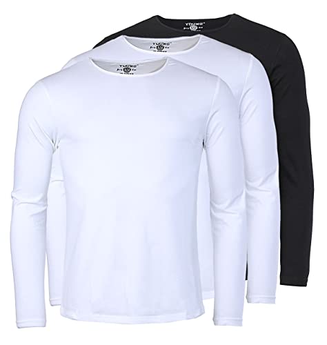 Young & Rich Herren Uni Longsleeve Basic Langarm T-Shirt Rundhals-Ausschnitt Slimfit mit Stretchanteilen (3er Pack), Grösse:L, Farbe:2X Weiß / 1x Schwarz (3er Pack) von Young&Rich