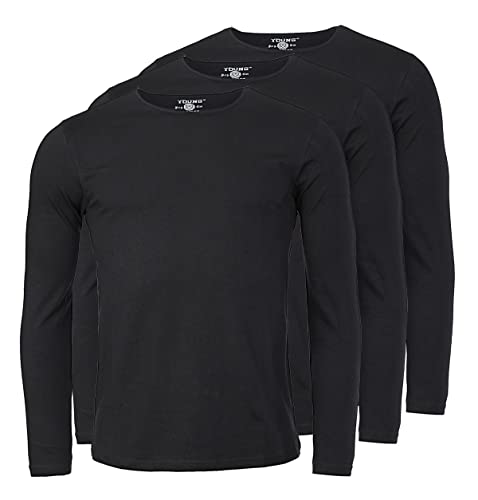 Young & Rich Herren Uni Longsleeve Basic Langarm T-Shirt Rundhals-Ausschnitt Slimfit mit Stretchanteilen (3er Pack), Grösse:L, Farbe:Grau Melange (3er Pack) von Young&Rich