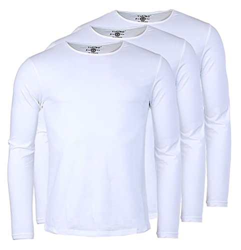 Young & Rich Herren Uni Longsleeve Basic Langarm T-Shirt Rundhals-Ausschnitt Slimfit mit Stretchanteilen (3er Pack), Grösse:L, Farbe:Weiß (3er Pack) von Young&Rich