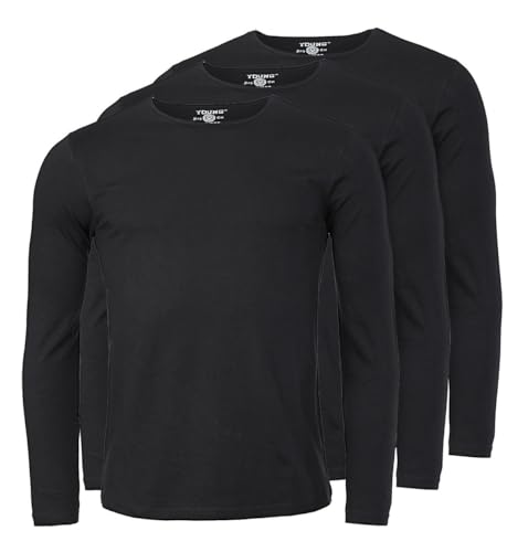 Young & Rich Herren Uni Longsleeve Basic Langarm T-Shirt Rundhals-Ausschnitt Slimfit mit Stretchanteilen (3er/5er Pack), Grösse:S, Farbe:Schwarz (3er Pack) von Young & Rich