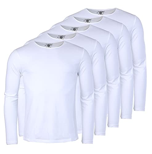 Young & Rich Herren Uni Longsleeve Basic Langarm T-Shirt Rundhals-Ausschnitt Slimfit mit Stretchanteilen (5er Pack), Grösse:L, Farbe:Weiß (5er Pack) von Young&Rich