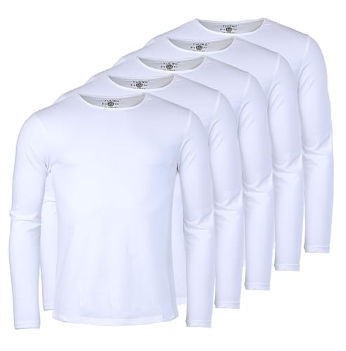 Young & Rich Herren Uni Longsleeve Basic Langarm T-Shirt Rundhals-Ausschnitt Slimfit mit Stretchanteilen (3er/5er Pack), Grösse:S, Farbe:Weiß (5er Pack) von Young & Rich
