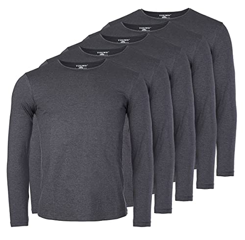 Young & Rich Herren Uni Longsleeve Basic Langarm T-Shirt Rundhals-Ausschnitt Slimfit mit Stretchanteilen (5er Pack), Grösse:XL, Farbe:Dunkelgrau Melange (5er Pack) von Young&Rich