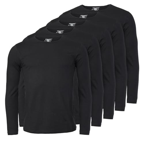 Young & Rich Herren Uni Longsleeve Basic Langarm T-Shirt Rundhals-Ausschnitt Slimfit mit Stretchanteilen (3er/5er Pack), Grösse:XXL, Farbe:Schwarz (5er Pack) von Young & Rich