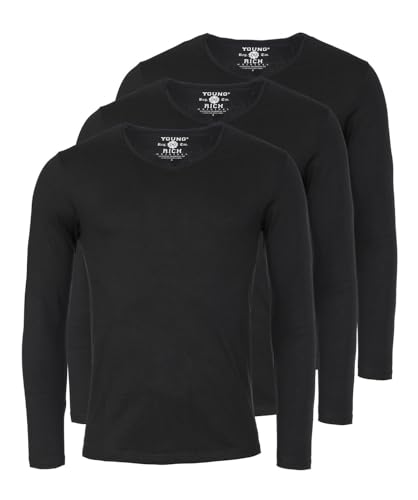 Young & Rich Herren Uni Longsleeve Basic Langarm T-Shirt V-Ausschnitt Slimfit mit Stretchanteilen (3er Pack), Grösse:XXL, Farbe:Schwarz (3er Pack) von Young & Rich