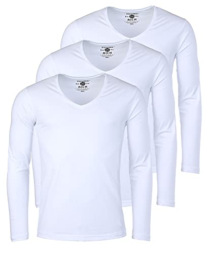 Young & Rich Herren Uni Longsleeve Basic Langarm T-Shirt mit tiefem V-Ausschnitt Slimfit mit Stretchanteilen (3er Pack), Grösse:3XL, Farbe:Weiß (3er Pack) von Young & Rich