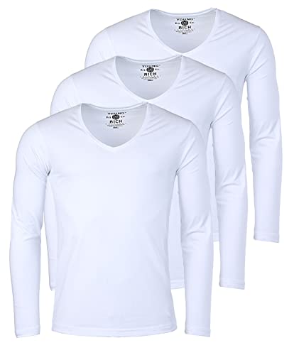 Young & Rich Herren Uni Longsleeve Basic Langarm T-Shirt mit tiefem V-Ausschnitt Slimfit mit Stretchanteilen (3er Pack), Grösse:L, Farbe:Weiß (3er Pack) von Young & Rich