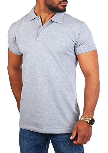 Young & Rich Herren Uni Polo Shirt mit Knopfleiste Regular fit einfarbig Basic 1002 Größe S bis 9XL!, Grösse:L, Farbe:Grau - Melange von Young&Rich