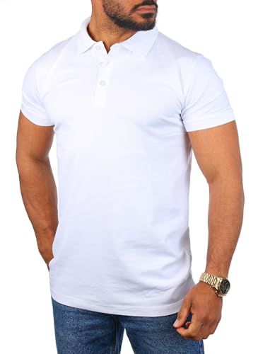 Young & Rich Herren Uni Polo Shirt mit Knopfleiste Regular fit einfarbig Basic 1002 Größe S bis 9XL!, Grösse:XXL, Farbe:Weiß von Young & Rich
