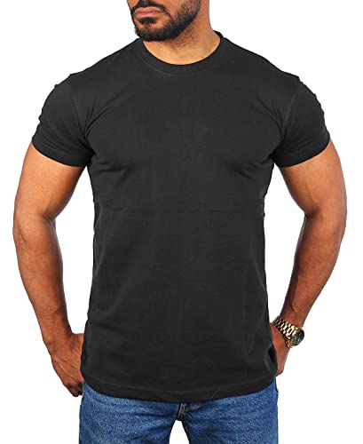 Young & Rich Herren Uni Rundhals T-Shirt Regular fit körperbetont einfarbig Basic 1001 Größe XS bis 9XL!, Grösse:5XL, Farbe:Schwarz von Young&Rich