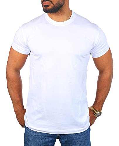 Young & Rich Herren Uni Rundhals T-Shirt Regular fit körperbetont einfarbig Basic 1001 Größe XS bis 9XL!, Grösse:7XL, Farbe:Weiß von Young&Rich