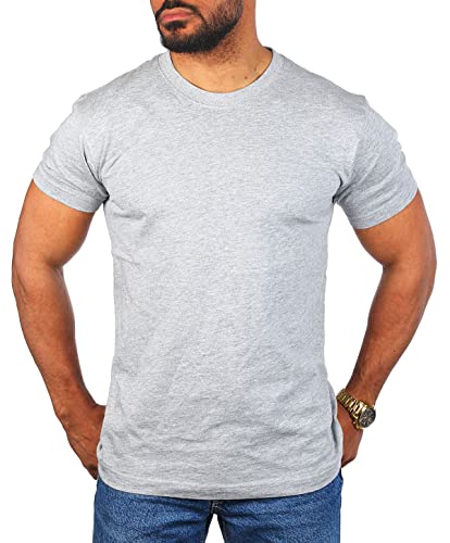 Young & Rich Herren Uni Rundhals T-Shirt Regular fit körperbetont einfarbig Basic 1001 Größe XS bis 9XL!, Grösse:L, Farbe:Grau - Melange von Young&Rich