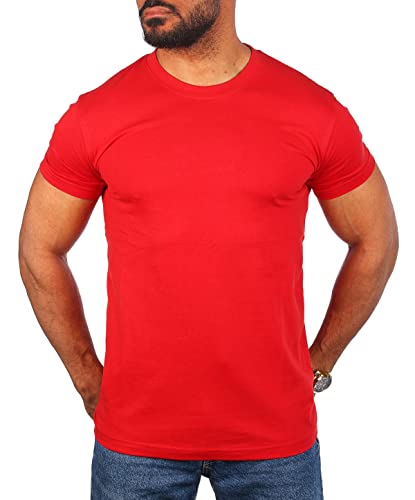 Young & Rich Herren Uni Rundhals T-Shirt Regular fit körperbetont einfarbig Basic 1001 Größe XS bis 9XL!, Grösse:L, Farbe:Rot von Young&Rich