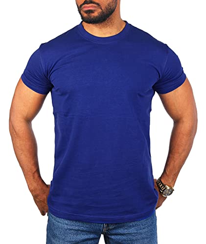 Young & Rich Herren Uni Rundhals T-Shirt Regular fit körperbetont einfarbig Basic 1001 Größe XS bis 9XL!, Grösse:L, Farbe:Royalblau von Young&Rich