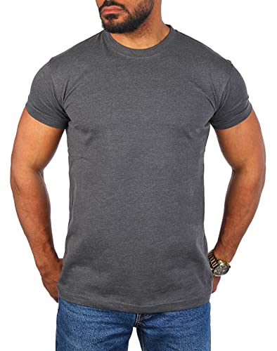 Young & Rich Herren Uni Rundhals T-Shirt Regular fit körperbetont einfarbig Basic 1001 Größe XS bis 9XL!, Grösse:M, Farbe:Dunkelgrau - Melange von Young&Rich