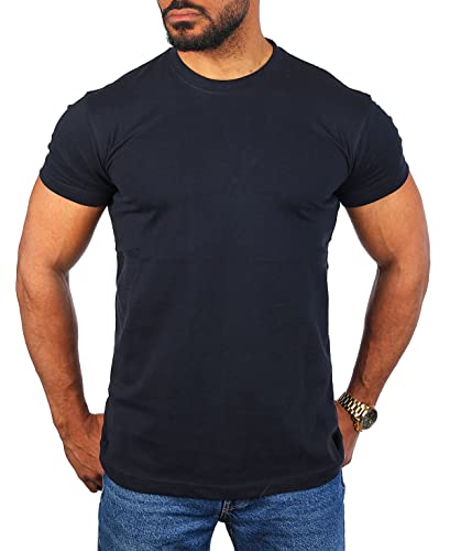 Young & Rich Herren Uni Rundhals T-Shirt Regular fit körperbetont einfarbig Basic 1001 Größe XS bis 9XL!, Grösse:XL, Farbe:Navyblau von Young&Rich