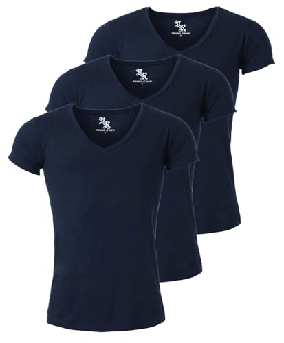Young & Rich Herren Uni T-Shirt mit extra tiefem V-Ausschnitt Slimfit Stretch Dehnbare Passform einfarbiges Basic Shirt - 3er Pack, Grösse:S, Farbe:Dunkelblau Young & Rich Herren Uni T-Shirt mit extra tiefem V-Ausschnitt Slimfit Stretch Dehnbare Passform einfarbiges Basic Shirt - 3er Pack, Grösse:S, Farbe:Dunkelblau von Young & Rich