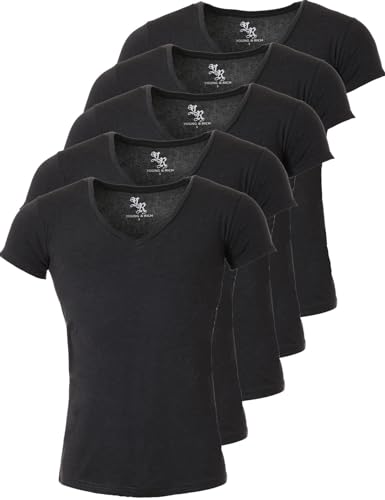 Young & Rich Herren Uni T-Shirt mit extra tiefem V-Ausschnitt Slimfit Stretch Dehnbare Passform einfarbiges Basic Shirt - 5er Pack, Grösse:S, Farbe:Dunkelgrau von Young&Rich