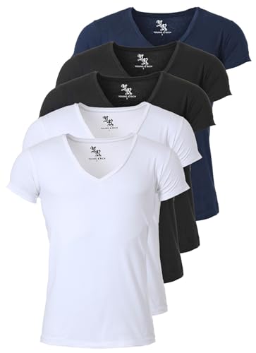 Young & Rich Herren Uni T-Shirt mit extra tiefem V-Ausschnitt Slimfit Stretch Dehnbare Passform einfarbiges Basic Shirt - 5er Pack, Grösse:S, Farbe:s. 2 x Weiß / 2 x Schwarz / 1 x Dunkelblau Young & Rich Herren Uni T-Shirt mit extra tiefem V-Ausschnitt Slimfit Stretch Dehnbare Passform einfarbiges Basic Shirt - 5er Pack, Grösse:S, Farbe:s. 2 x Weiß / 2 x Schwarz / 1 x Dunkelblau von Young & Rich
