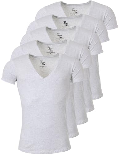 Young & Rich Herren Uni T-Shirt mit extra tiefem V-Ausschnitt Slimfit Stretch Dehnbare Passform einfarbiges Basic Shirt - 5er Pack, Grösse:XXL, Farbe:Hellgrau Young & Rich Herren Uni T-Shirt mit extra tiefem V-Ausschnitt Slimfit Stretch Dehnbare Passform einfarbiges Basic Shirt - 5er Pack, Grösse:XXL, Farbe:Hellgrau von Young & Rich