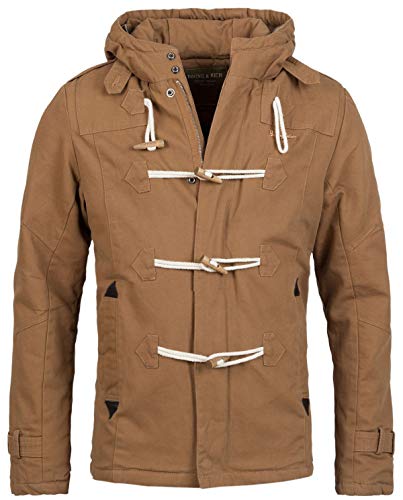 Young & Rich Herren Winterjacke Dufflecoat Kurzmantel Parka Jacke warm gefüttert mit Kapuze Slimfit JK-414, Grösse:XXL, Farbe:Braun von Young&Rich