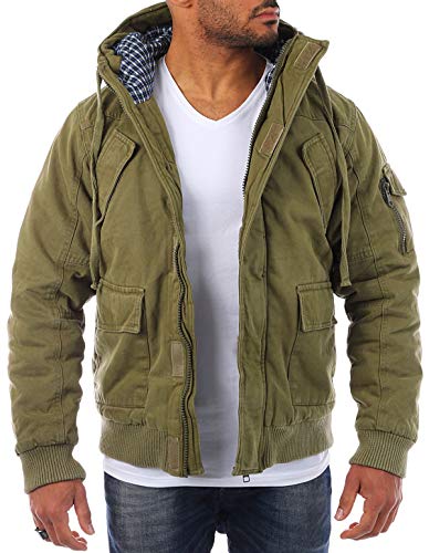 Young & Rich Herren Winterjacke mit Kapuze warm gefüttert JK-4003, Grösse:L, Farbe:Army-Grün von Young&Rich